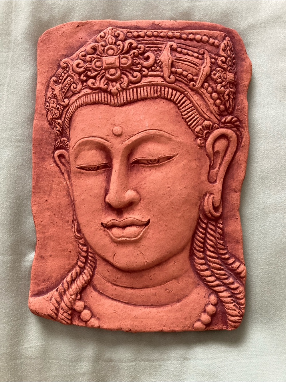 Terracotta Buddha Relief Wall Plaque - Rustic Red Home Wall Decor from Thailand